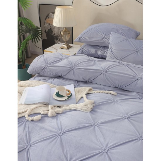 Set Lenjerie de Pat din Catifea, Cu ELASTIC, 4 Piese, Pat 2 Persoane, Gri deschis, LCI-065 Lenjerii Catifea 4 piese