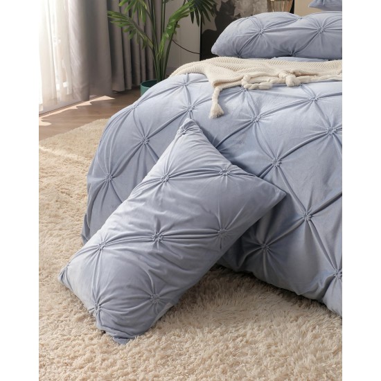 Set Lenjerie de Pat din Catifea, Cu ELASTIC, 4 Piese, Pat 2 Persoane, Gri deschis, LCI-065 Lenjerii Catifea 4 piese