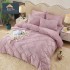 Set Lenjerie de Pat din Catifea, Cu ELASTIC, 4 Piese, Pat 2 Persoane, Lila, LCI-066
