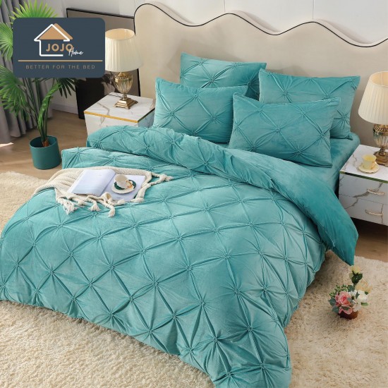 Set Lenjerie de Pat din Catifea, Cu ELASTIC, 4 Piese, Pat 2 Persoane, Turquoise, LCI-067 Lenjerii Catifea 4 piese