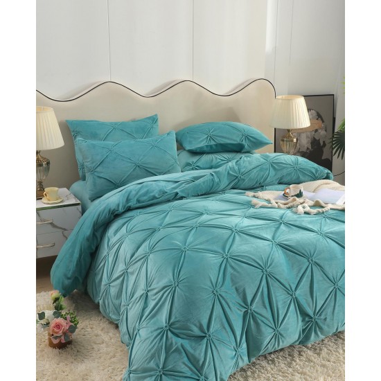 Set Lenjerie de Pat din Catifea, Cu ELASTIC, 4 Piese, Pat 2 Persoane, Turquoise, LCI-067 Lenjerii Catifea 4 piese