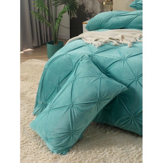 Set Lenjerie de Pat din Catifea, Cu ELASTIC, 4 Piese, Pat 2 Persoane, Turquoise, LCI-067 Lenjerii Catifea 4 piese