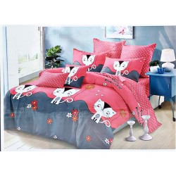 Set Lenjerie de Pat din Finet cu 2 Fete, 6 Piese, Pat 2 Persoane, Gri-Roz, cat, OLD-050