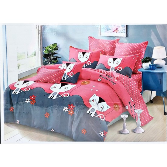 Set Lenjerie de Pat din Finet cu 2 Fete, 6 Piese, Pat 2 Persoane, Gri-Roz, cat, OLD-050 Oferta duo bumbac-finet