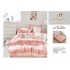 Set Lenjerie de pat din Finet Gros, Cearceaf cu ELASTIC, 6 Piese, Pat 2 Persoane, Alb-Roz, carouri, LDE-172