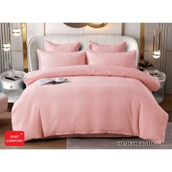 Lenjerie pat dublu, bumbac fin, 6 piese, brodata, Roz, LFB-025