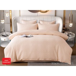 Lenjerie pat dublu, bumbac fin, 6 piese, brodata, Bej, LFB-027