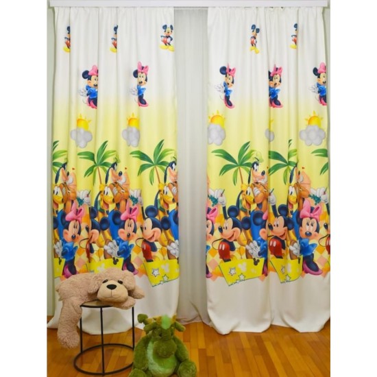 Draperie Satinata pentru camera copilului, Mickey&Minnie, Multicolor, DPC-009 Lenjerii de pat din Finet