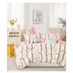 Lenjerie de pat din Finet, Jojo, 6 Piese, Pat 2 Persoane, Crem-Roz, flori, PAP-PH-013