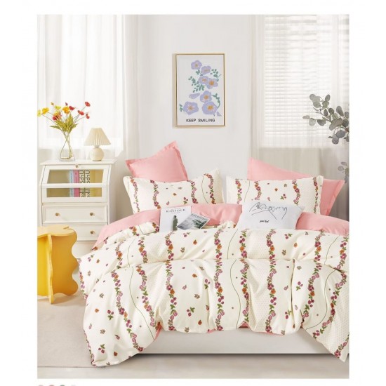 Lenjerie de pat din Finet, Jojo, 6 Piese, Pat 2 Persoane, Crem-Roz, flori, PAP-PH-013 Pachet Promo