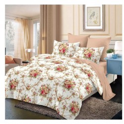 Pachet Promo: Lenjerie de pat din Finet, Jojo, 6 Piese, Pat 2 Persoane, Alb-Multicolor, flori, PAP-PH-012