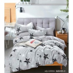 Lenjerie de pat din Finet, Jojo, 6 Piese, Pat 2 Persoane, Gri-Negru, stele, PAP-PH-016