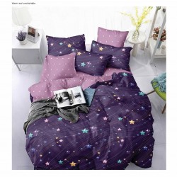 Lenjerie de pat din Finet, Jojo, 6 Piese, Pat 2 Persoane, Mov-Lila, stele, PAP-PH-018