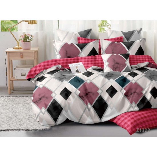 Lenjerie de pat din Finet, Jojo, 6 Piese, Pat 2 Persoane, Alb-Rosu, model traditional, PAP-PH-019 Pachet Promo