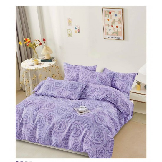 Lenjerie de pat din Finet, Jojo, 6 Piese, Pat 2 Persoane, Mov-Lila, flori, PAP-PH-021 Pachet Promo