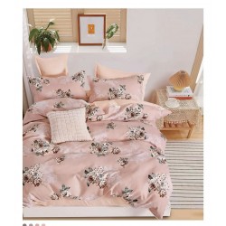 Lenjerie de pat din Finet, Jojo, 6 Piese, Pat 2 Persoane, Roz-Multicolor, flori, CP-PH-024