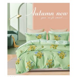 Lenjerie de pat din Finet, Jojo, 6 Piese, Pat 2 Persoane, Verde-Galben, flori, CP-PH-025