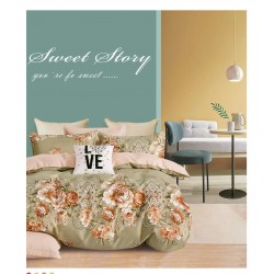 Lenjerie de pat din Finet, Jojo, 6 Piese, Pat 2 Persoane, Bej-Crem, flori, CP-PH-026