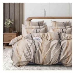 Lenjerie de pat din Finet, Jojo, 6 Piese, Pat 2 Persoane, Bej-Negru, ombre, CP-PH-030