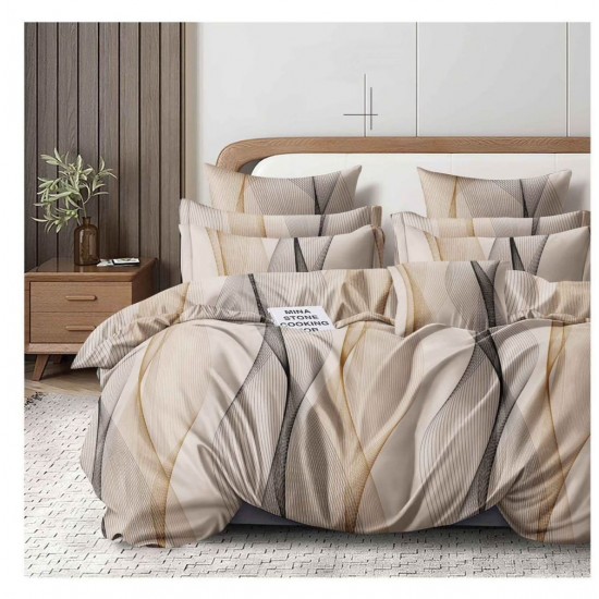 Lenjerie de pat din Finet, Jojo, 6 Piese, Pat 2 Persoane, Bej-Negru, ombre, CP-PH-030 Pachet Promo