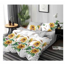 Pachet Promo: Lenjerie de pat din Finet, Jojo, 6 Piese, Pat 2 Persoane, Alb-Multicolor, flori, PH-038