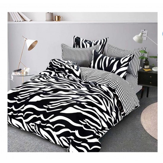 Lenjerie de pat din Finet, Jojo, 6 Piese, Pat 2 Persoane, Alb-Negru, zebra, PAP-PH-054 Pachet Promo