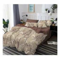 Lenjerie de pat din Finet, Jojo, 6 Piese, Pat 2 Persoane, Bej-Maro, frunze, CP-PH-066