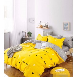 Lenjerie de Pat din Finet, 4 Piese, Pat 1 Persoana, Gri-Galben, gene, LFS-075