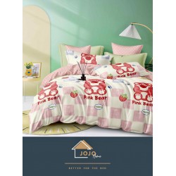 Lenjerie de Pat din Finet, 4 Piese, Pat 1 Persoana, Alb-Multicolor, pink, bear, LFS-102