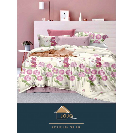 Lenjerie de Pat din Finet, 4 Piese, Pat 1 Persoana, Alb-Roz, flori, LFS-108 Lenjerii Finet 1 persoana