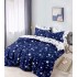 Lenjerie de Pat din Finet, 4 Piese, Pat 1 Persoana, Alb-Albastru, stele, LFS-109