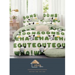 Lenjerie de Pat din Finet, 4 Piese, Pat 1 Persoana, Alb-Verde, ursulet, LFS-112