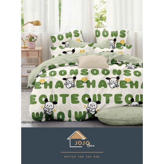 Lenjerie de Pat din Finet, 4 Piese, Pat 1 Persoana, Alb-Verde, ursulet, LFS-112 Lenjerii Finet 1 persoana