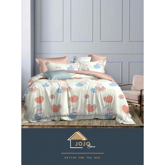 Lenjerie de Pat din Finet, 4 Piese, Pat 1 Persoana, Alb-Roz, inimioare, LFS-114 Lenjerii Finet 1 persoana