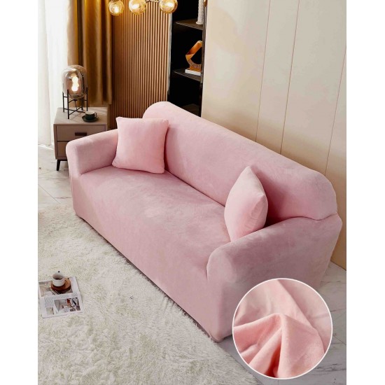 Husa Canapea din CATIFEA, pentru 3 Persoane, Roz pudra, HCC-020 Huse Canapea Catifea