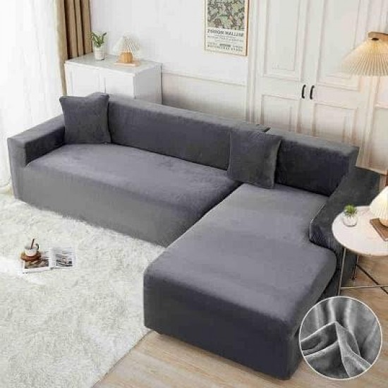 Set 2 Huse Elastice pentru Coltar, CATIFEA, Gri inchis, HCC-032 Huse Coltar Catifea
