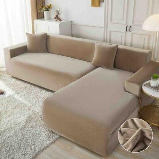 Set 2 Huse Elastice pentru Coltar, CATIFEA, Bej, HCC-036 Huse Coltar Catifea