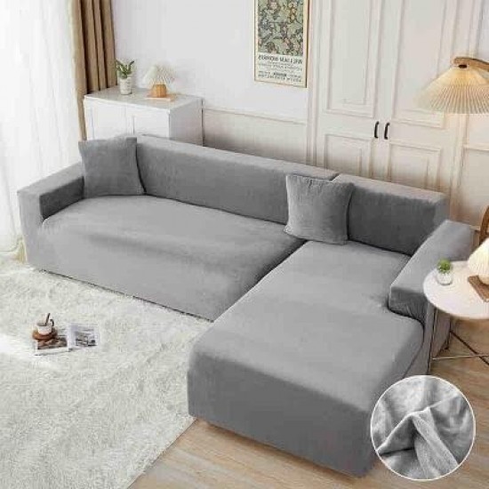Set 2 Huse Elastice pentru Coltar, CATIFEA, Gri deschis, HCC-037 Huse Coltar Catifea