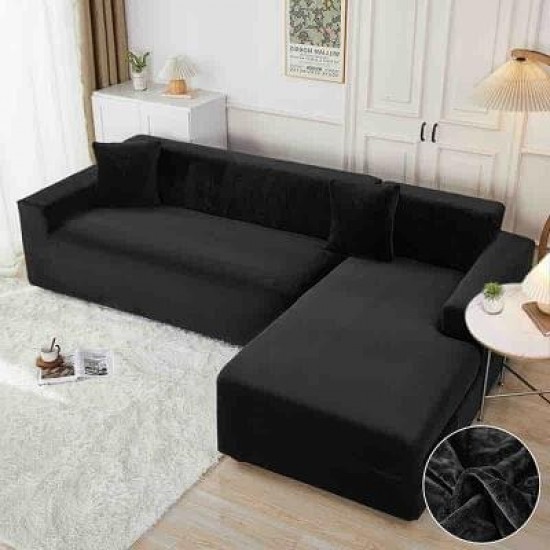 Set 2 Huse Elastice pentru Coltar, CATIFEA, Negru, HCC-039 Huse Coltar Catifea