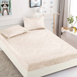 Husa pat cu elastic, Bumbac FINET, 180x200cm, 2 fete de perne 50x70cm, Crem, HDF-144