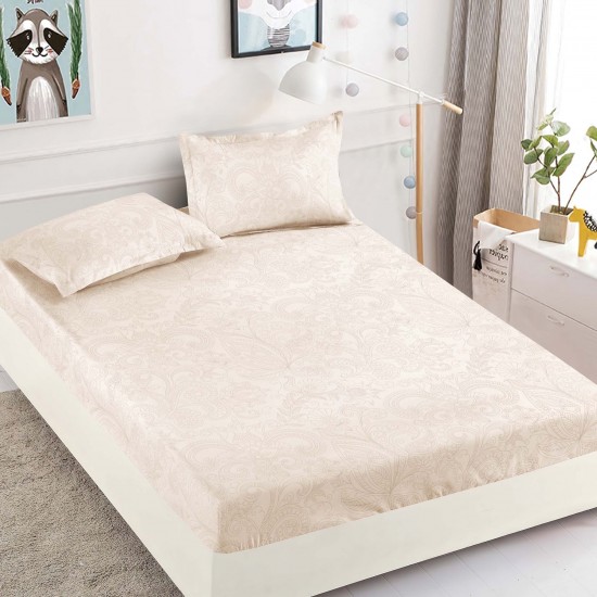 Husa pat cu elastic, Bumbac FINET, 180x200cm, 2 fete de perne 50x70cm, Crem, HDF-144 Huse Finet 180x200cm