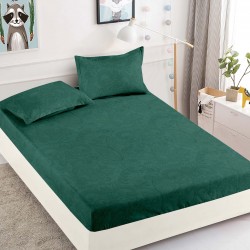 Husa pat cu elastic, Bumbac FINET, 180x200cm, 2 fete de perne 50x70cm, Verde, HDF-146