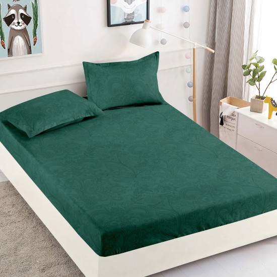 Husa pat cu elastic, Bumbac FINET, 180x200cm, 2 fete de perne 50x70cm, Verde, HDF-146 Huse Finet 180x200cm