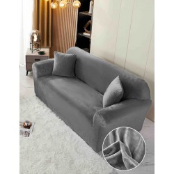 Husă Catifea pentru Canapea 2 Locuri – Elastică, Moale, Elegantă, Gri inchis, HCC-049