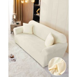 Husă Catifea pentru Canapea 2 Locuri – Elastică, Moale, Elegantă, Crem, HCC-053