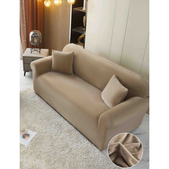 Husă Catifea pentru Canapea 2 Locuri – Elastică, Moale, Elegantă, Culoare Bej, HCC-056 Huse Canapea Catifea