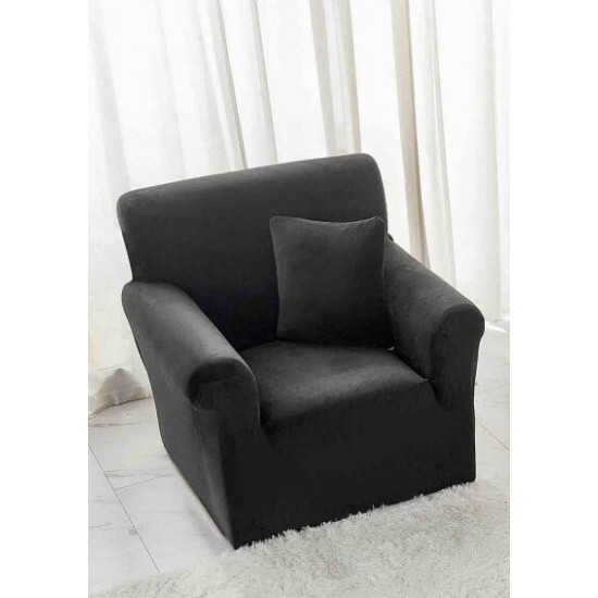 Husa elastica din CATIFEA pentru fotoliu, Negru, HCC-060 Huse Fotolii Catifea