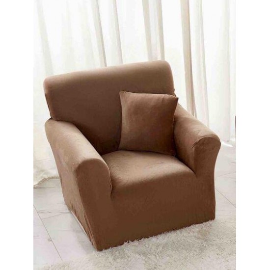 Husa elastica din CATIFEA pentru fotoliu, Maro, HCC-064 Huse Fotolii Catifea