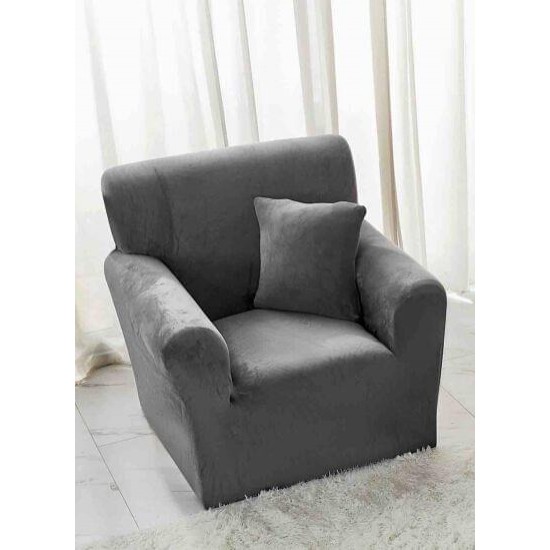 Husa elastica din CATIFEA pentru fotoliu, Gri inchis, HCC-067 Huse Fotolii Catifea