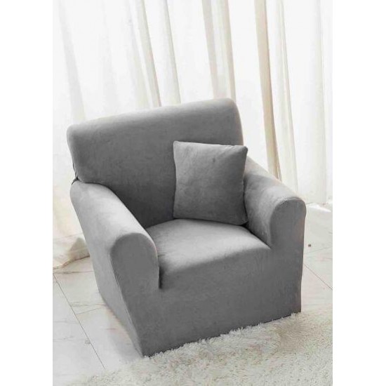 Husa elastica din CATIFEA pentru fotoliu, Gri deschis, HCC-068 Huse Fotolii Catifea